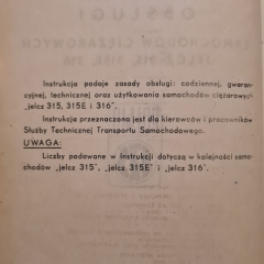 Instrukcja obsługi samochodów ciężarowych Jelcz 315, 315E, 316